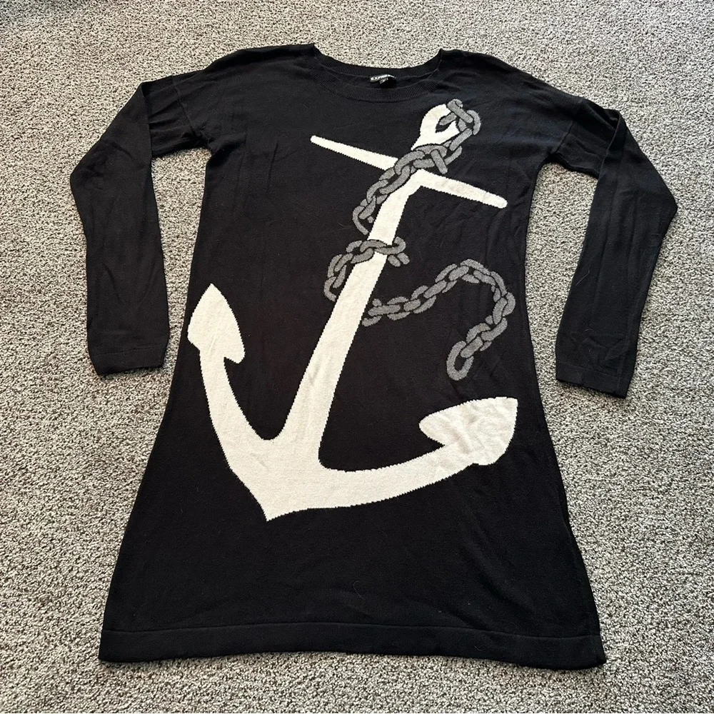 EXPRESS S Black Sweater Dress Big White Anchor Graphic R $88 - Picture 9 of 13